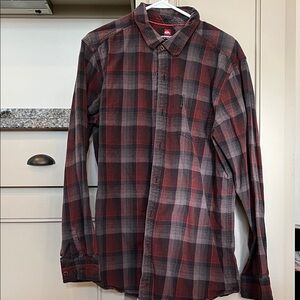 Quiksilver Men's Dark Red and Gray Plaid Shirt